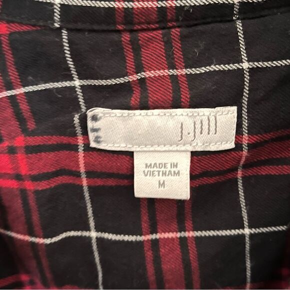 J. Jill Cotton Red, Black, White Plaid Long Sleeve Button Front Shirt Top Size M - Picture 4 of 13